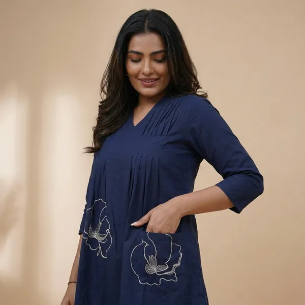 Navy_Blue_Cotton_Embroidered_Co-Ord_Set_2_Piece_Top_Bottom_Set_For_Women