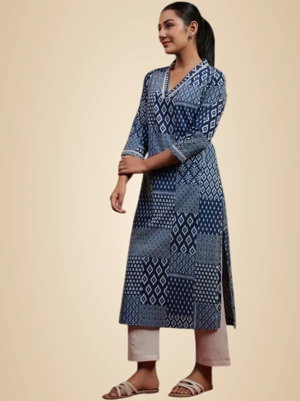 Blue_Rayon_Printed_Straight_Kurti_With_Pant_Set_For_Women