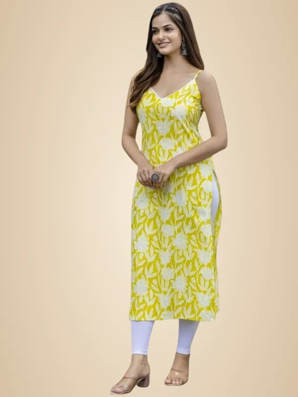 Yellow_Rayon_Floral_Printed_Sleeveless_Straight_Kurti_Set_For_Women