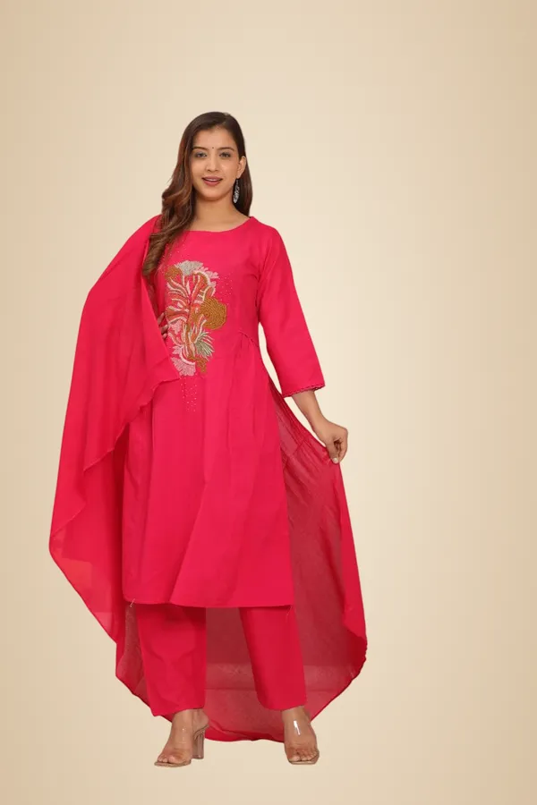 Pink_Cotton_Embroidery_Straight_Kurti_With_Pant_Set_For_Women