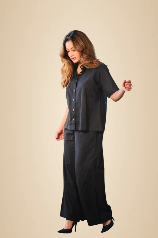 Black_Cotton_Plain_Straight_Short_Kurti_With_Pant_Set_For_Women