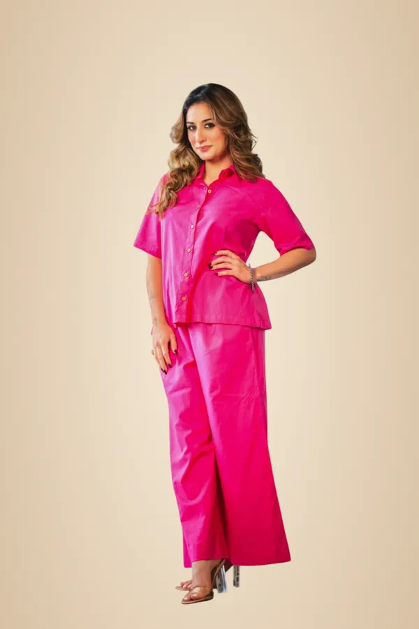 Pink_Cotton_Plain_Straight_Short_Kurti_With_Pant_Set_For_Women