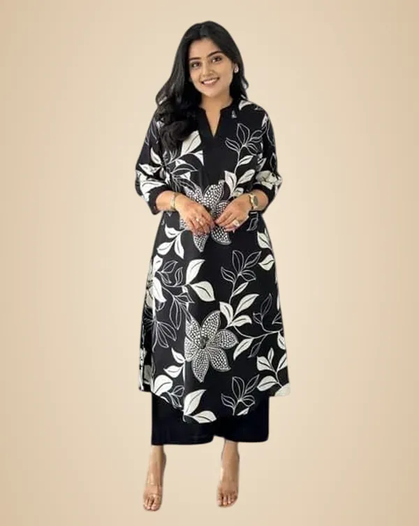Black_Cotton_Floral_Printed_Straight_Kurti_With_Pant_Set_For_Women