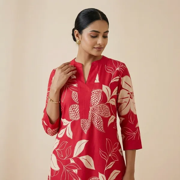 Pink_Cotton_Floral_Printed_Straight_Kurti_With_Pant_Set_For_Women