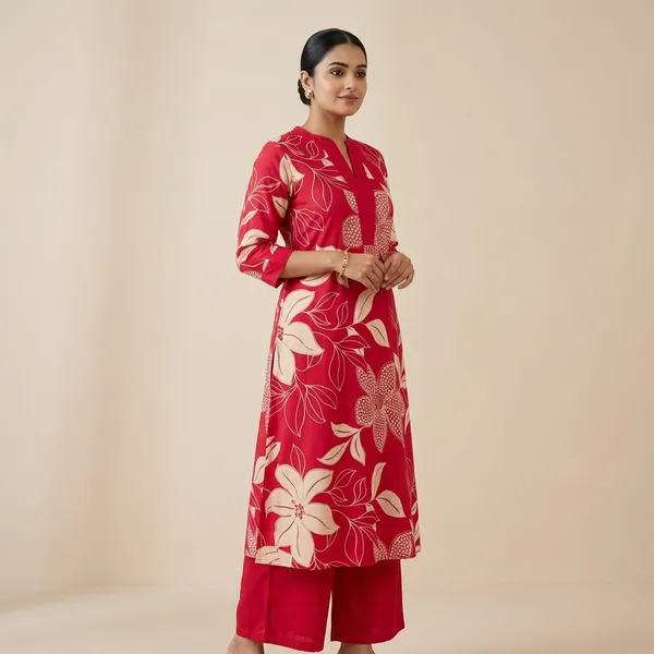 Pink_Cotton_Floral_Printed_Straight_Kurti_With_Pant_Set_For_Women