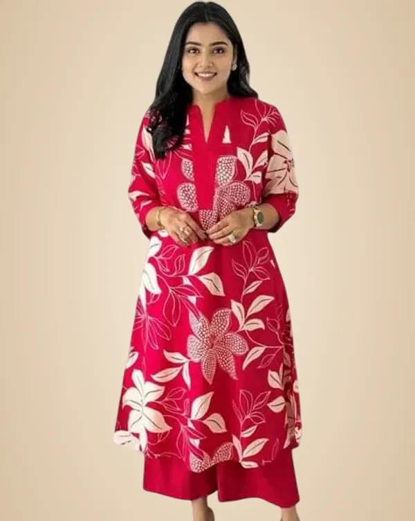Pink_Cotton_Floral_Printed_Straight_Kurti_With_Pant_Set_For_Women