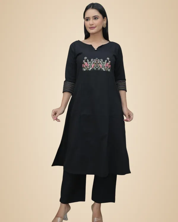 Black_Cotton_Embroidered_Straight_Kurti_With_Pant_Set_For_Women