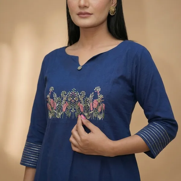 Blue_Cotton_Embroidered_Straight_Kurti_With_Pant_Set_For_Women