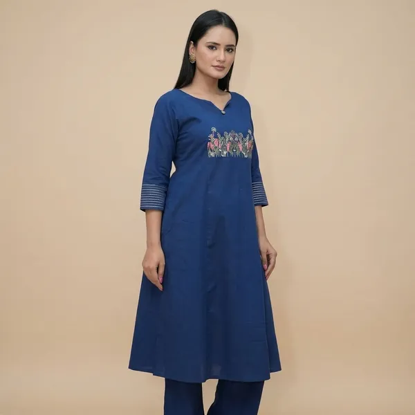 Blue_Cotton_Embroidered_Straight_Kurti_With_Pant_Set_For_Women