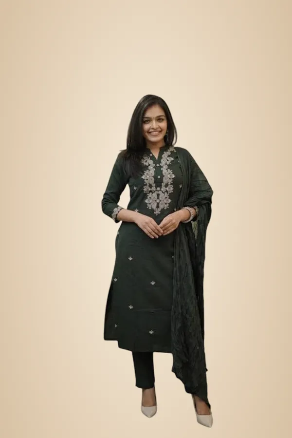 Black_Cotton_Embroidery_Straight_Kurti_Pant_With_Dupatta_Set_For_Women