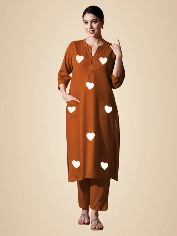 Brown_Cotton_Embroidered_Straight_Kurti_With_Pant_Set_For_Women