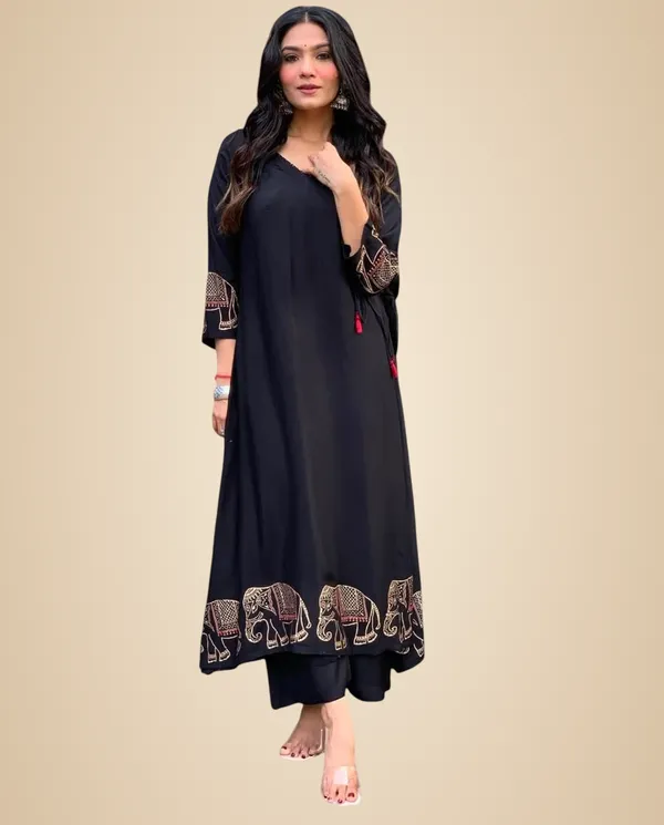 Black_Rayon_Embroidered_Straight_Kurti_With_Pant_Set_For_Women
