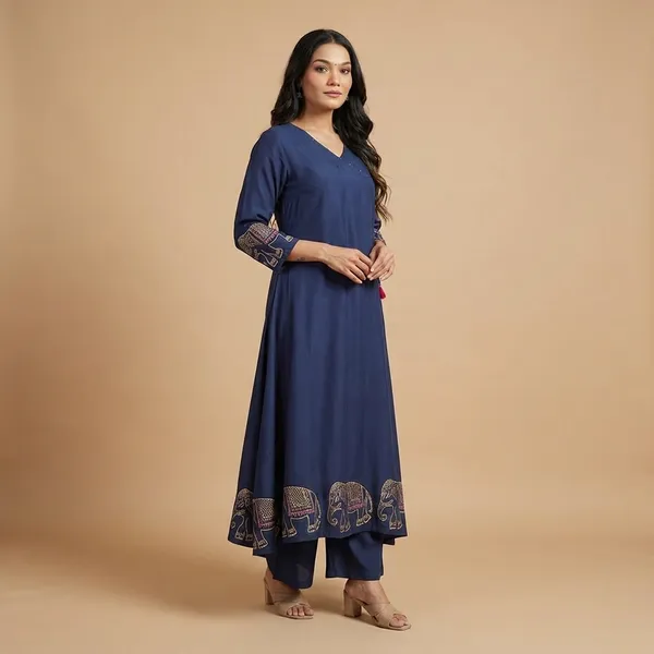 Blue_Rayon_Embroidered_Straight_Kurti_With_Pant_Set_For_Women