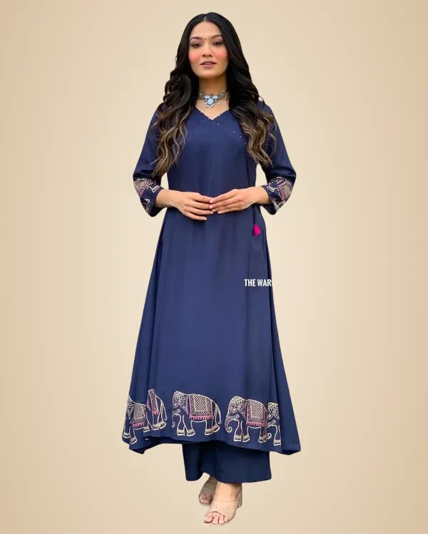 Blue_Rayon_Embroidered_Straight_Kurti_With_Pant_Set_For_Women