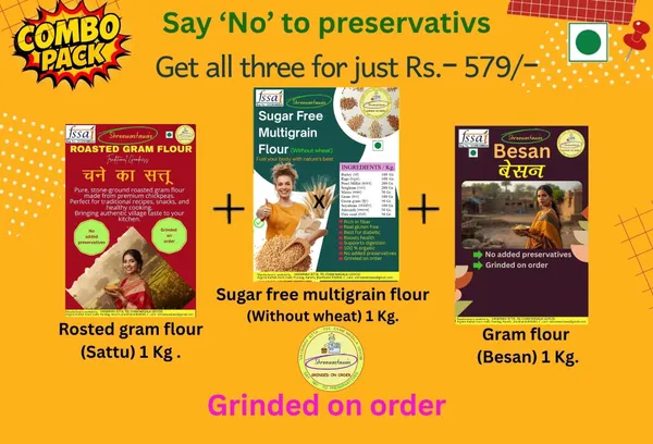 Shreewastawa's_Rosted_Gram_Flour_(Sattu)_1_Kg,_Shreewastawa's_Sugar_Free_multigrain_Flour_(Without_Wheat)_1_Kg_&_Shreewastawa's_Gram_Flour_(Besan)_1_Kg