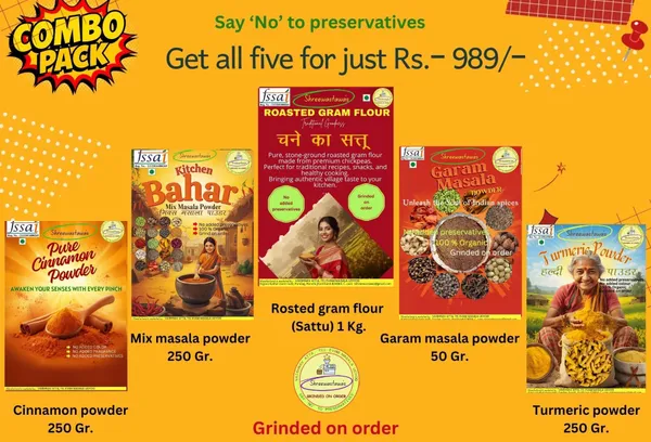 Shreewastawa's_Cinnamon_Powder_250_Gr,Shreewastawa's_Kitchen_Bahar_250_Gr,Shreewastawa's_Rosted_Gram_Flour_(Sattu)_1_Kg,Shreewastawa's_Garam_Masala_Powder_50_Gr,Shreewastawa's_Turmeric_Powder_250_Gr