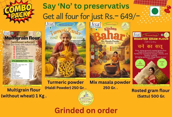 Shreewastawa's_Multigrain_Flour_(Without_Wheat)_1_Kg,_Shreewastawa's_Turmeric_Powder_250_Gr,_Shreewastawa's_Kitchen_Bahar_250_Gr,_Shreewastawa's_Rosted_Gram_Flour_(Sattu)_500_Gr