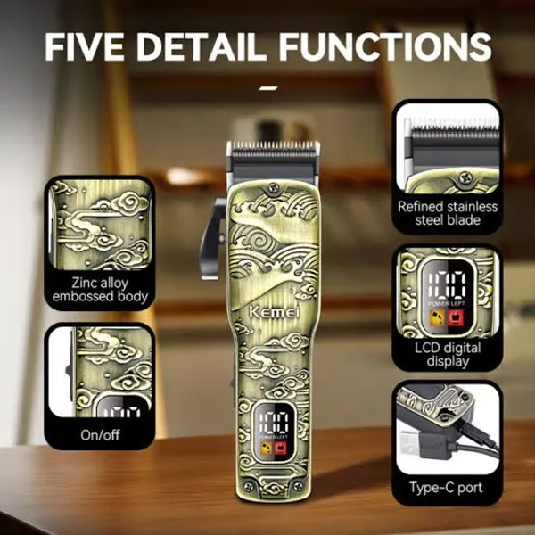 Kemei_Professional_Hair_Trimmer_With_Embossed_Zinc_Alloy_Body_And_Lcd_Display