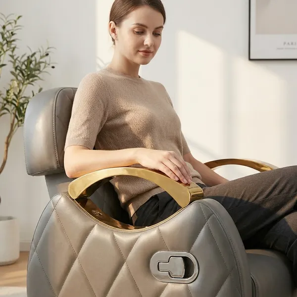 Premium_Grey_Leather_Recliner_Chair_With_Golden_Armrests_And_Cup_Holders