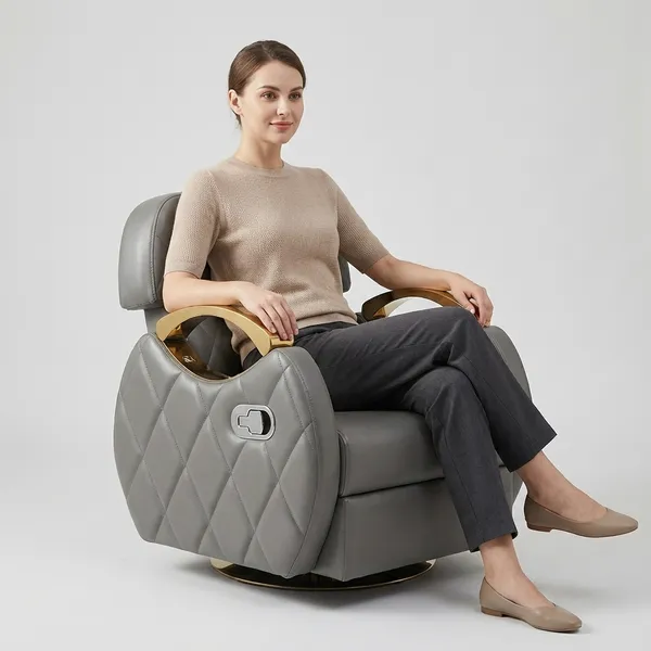 Premium_Grey_Leather_Recliner_Chair_With_Golden_Armrests_And_Cup_Holders