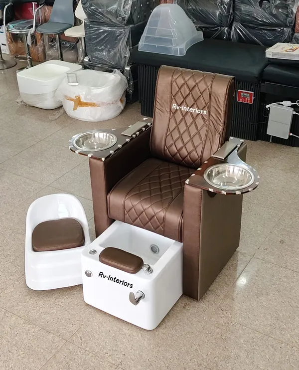 RV_Interiors_Professional_Pedicure_Spa_Chair_With_Hand_And_Foot_Basins_Brown_Quilted_Salon_Furniture