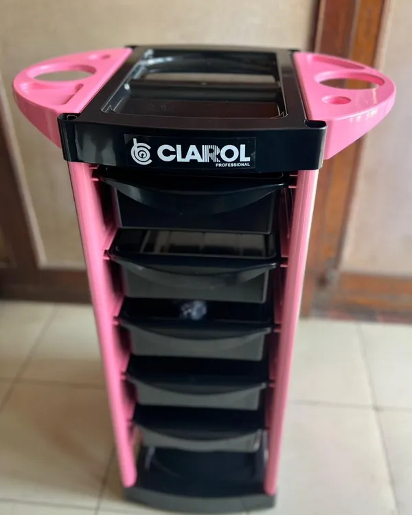 Clairol_Professional_Salon_Trolley_Pink_And_Black_Hair_Styling_Cart_With_Storage_Drawers