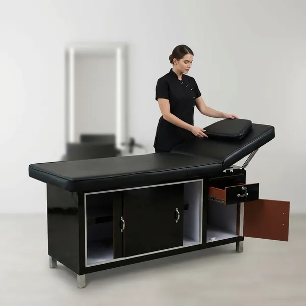 Professional_Massage_Table_With_Storage_Cabinet_Black_Leather_Spa_Bed