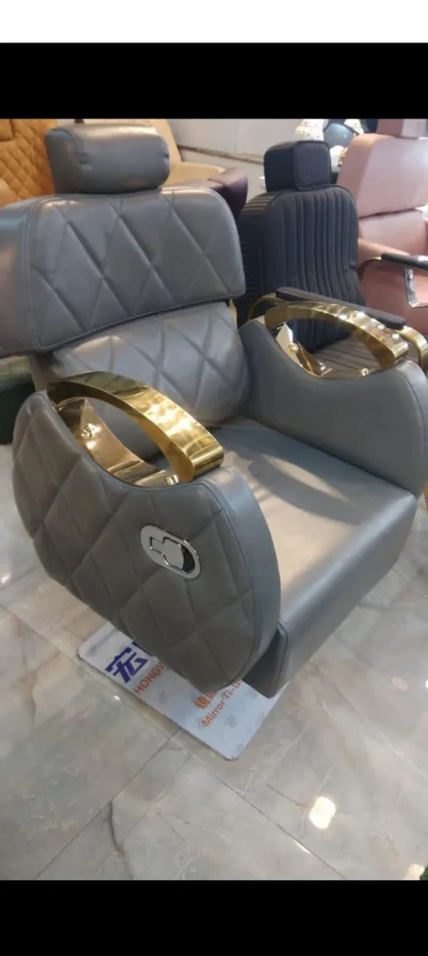 Premium_Grey_Leather_Recliner_Chair_With_Golden_Armrests_And_Cup_Holders
