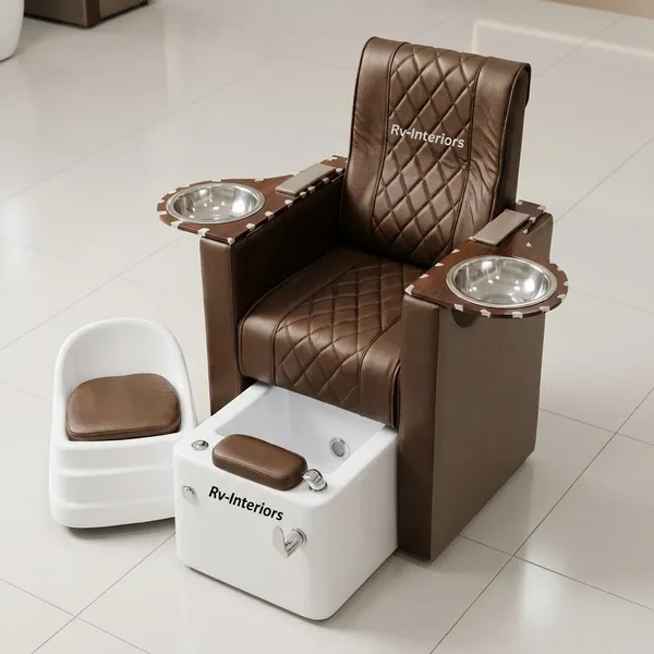 RV_Interiors_Professional_Pedicure_Spa_Chair_With_Hand_And_Foot_Basins_Brown_Quilted_Salon_Furniture