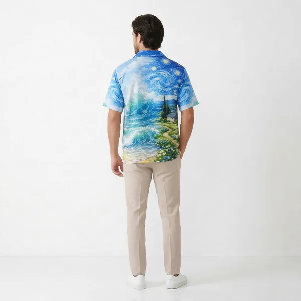Azure_Coast_Breathable_Poly_Starry_Art_Short_Sleeve_Shirt_For_Men