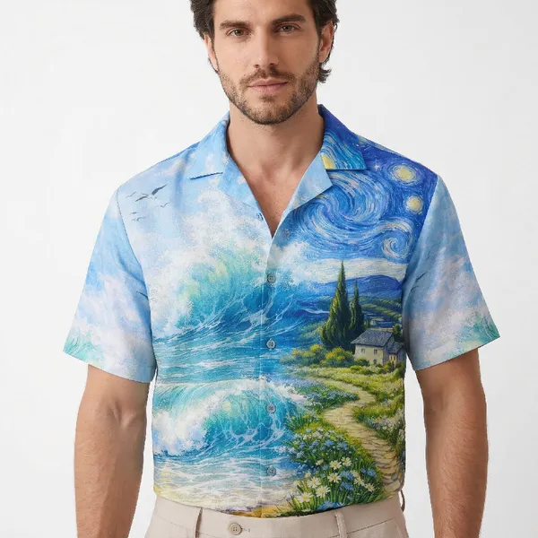 Azure_Coast_Breathable_Poly_Starry_Art_Short_Sleeve_Shirt_For_Men