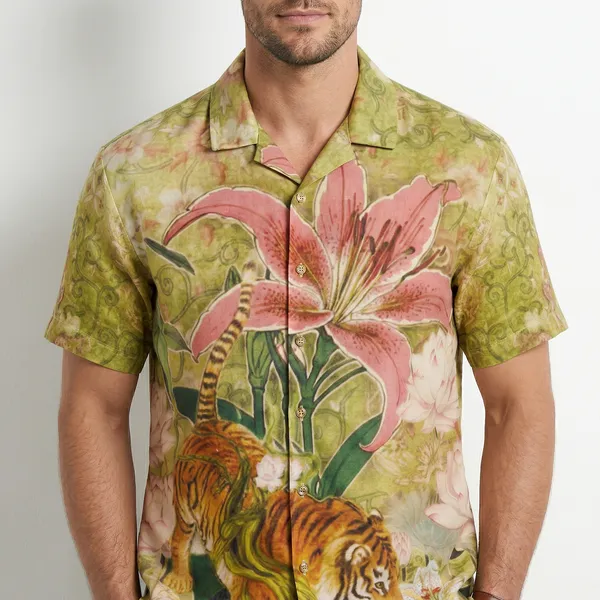 Olive_Bloom_Breathable_Poly_Tiger_Garden_Shirt_For_Men