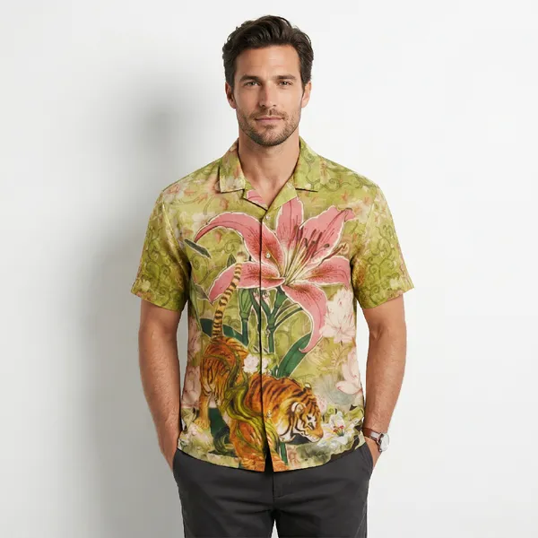 Olive_Bloom_Breathable_Poly_Tiger_Garden_Shirt_For_Men