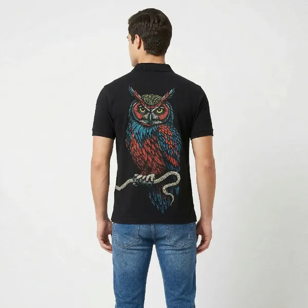 Midnight_Black_Poly_Lycra_Serpent_Owl_Polo_For_Men