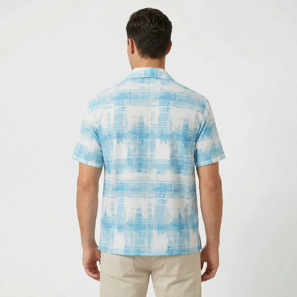 Sky_Blue_Breathable_Poly_Brush_Check_Short_Sleeve_Shirt_For_Men