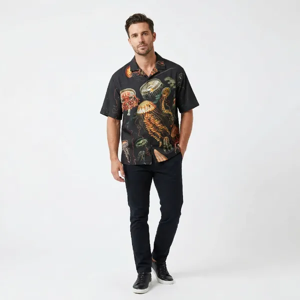 Midnight_Black_Breathable_Poly_Deep_Sea_Jellyfish_Short_Sleeve_Shirt_For_Men