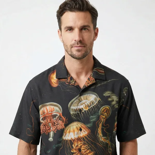 Midnight_Black_Breathable_Poly_Deep_Sea_Jellyfish_Short_Sleeve_Shirt_For_Men