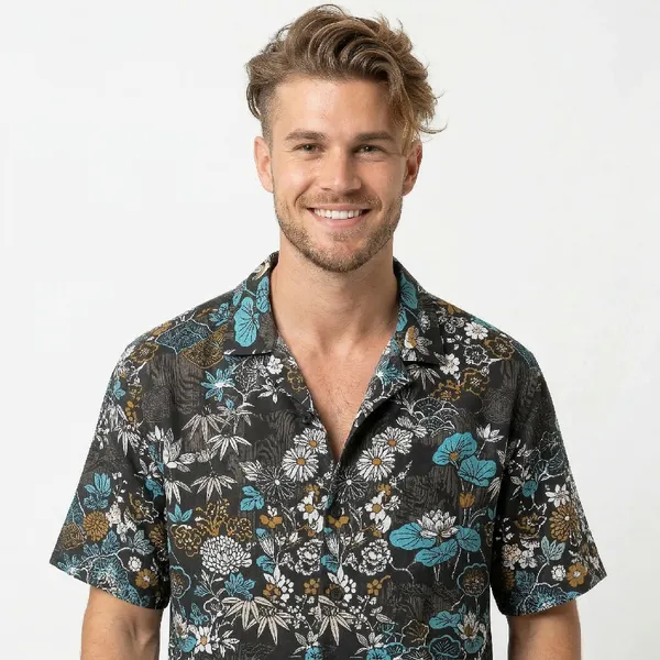 Midnight_Teal_Breathable_Poly_Tropical_Floral_Short_Sleeve_Shirt_For_Men
