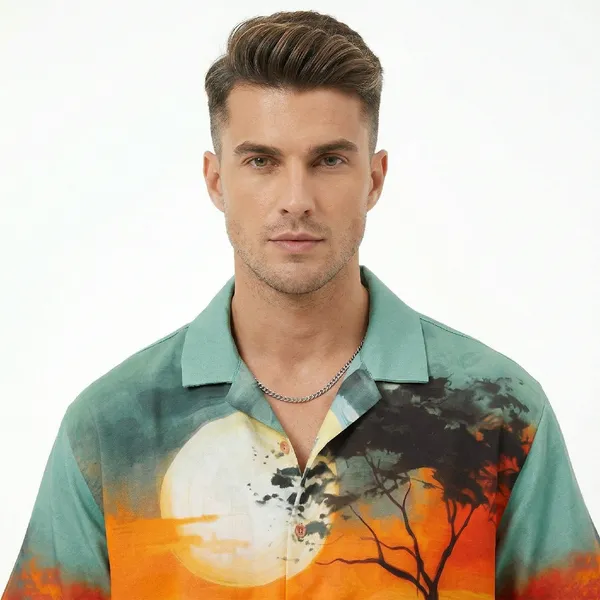 Sunset_Teal_Breathable_Poly_Sunset_Landscape_Shirt_For_Men