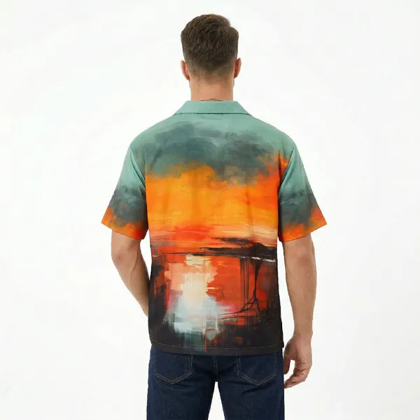 Sunset_Teal_Breathable_Poly_Sunset_Landscape_Shirt_For_Men