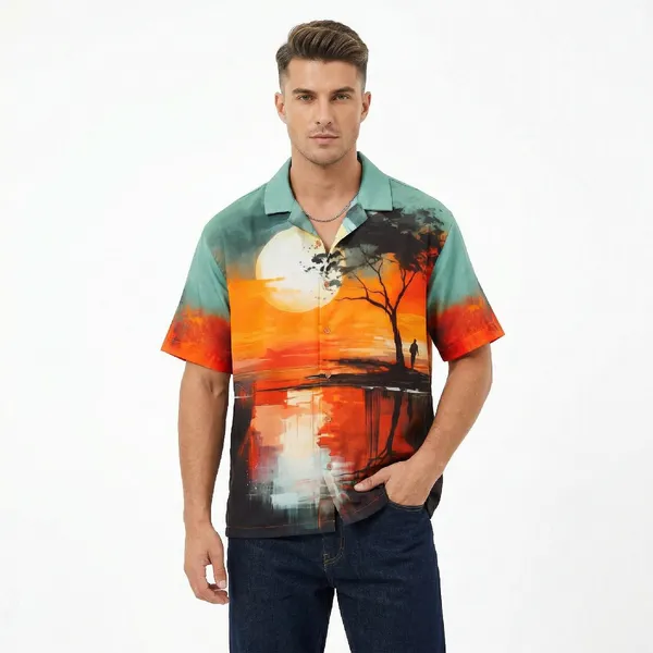 Sunset_Teal_Breathable_Poly_Sunset_Landscape_Shirt_For_Men