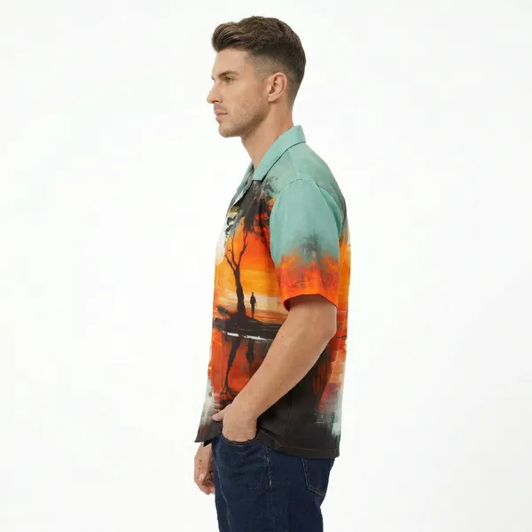 Sunset_Teal_Breathable_Poly_Sunset_Landscape_Shirt_For_Men