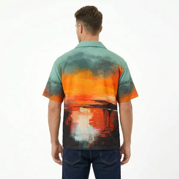 Sunset_Teal_Breathable_Poly_Sunset_Landscape_Shirt_For_Men