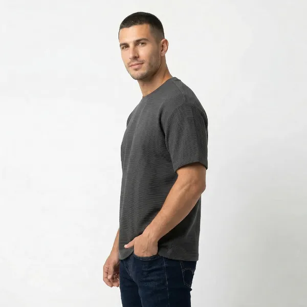 Charcoal_Grey_Waffle_Core_Texture_Tee_For_Men