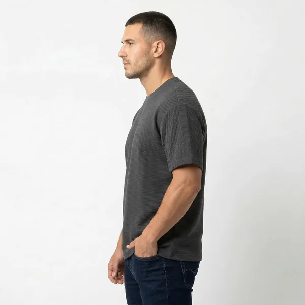 Charcoal_Grey_Waffle_Core_Texture_Tee_For_Men