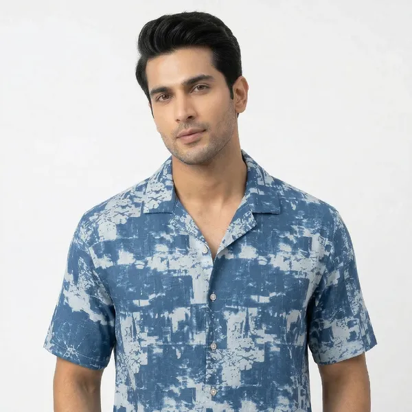 Denim_Sky_Breathable_Poly_Abstract_Indigo_Short_Sleeve_Shirt_For_Men