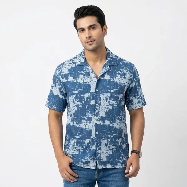 Denim_Sky_Breathable_Poly_Abstract_Indigo_Short_Sleeve_Shirt_For_Men