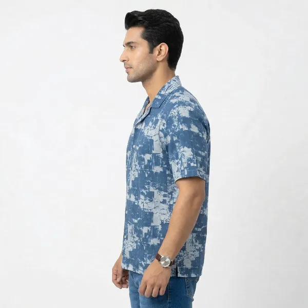 Denim_Sky_Breathable_Poly_Abstract_Indigo_Short_Sleeve_Shirt_For_Men