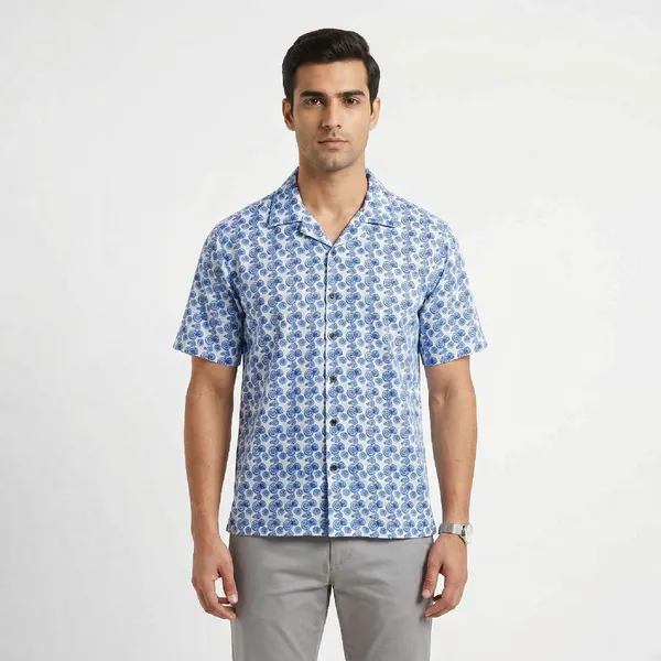Indigo_Ivory_Breathable_Poly_Indigo_Spiral_Short_Sleeve_Shirt_For_Men