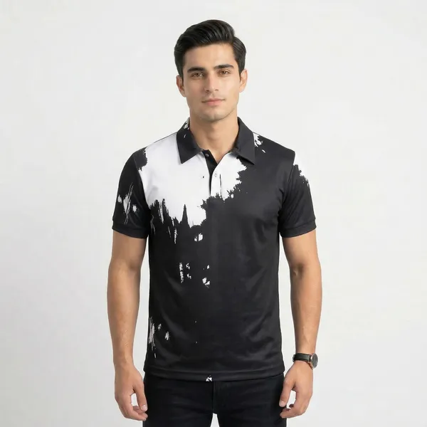 Jet_Black_And_White_Poly_Lycra_Splash_Polo_For_Men